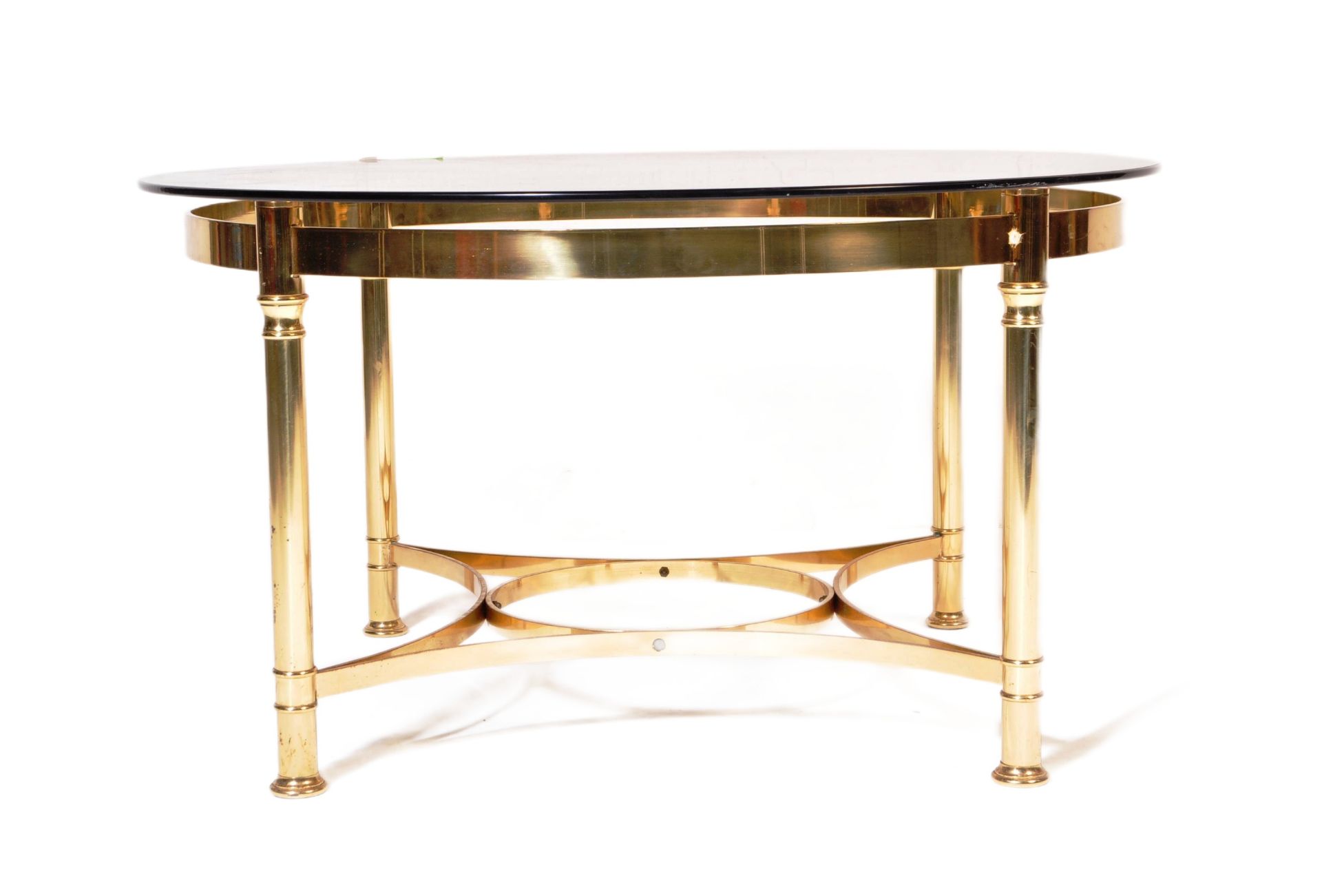 1980S HOLLYWOOD REGENCY BRASS & GLASS COFFEE TABLE