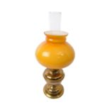 VINTAGE 20TH CENTURY ORANGE GLASS BRASS OIL LAMP