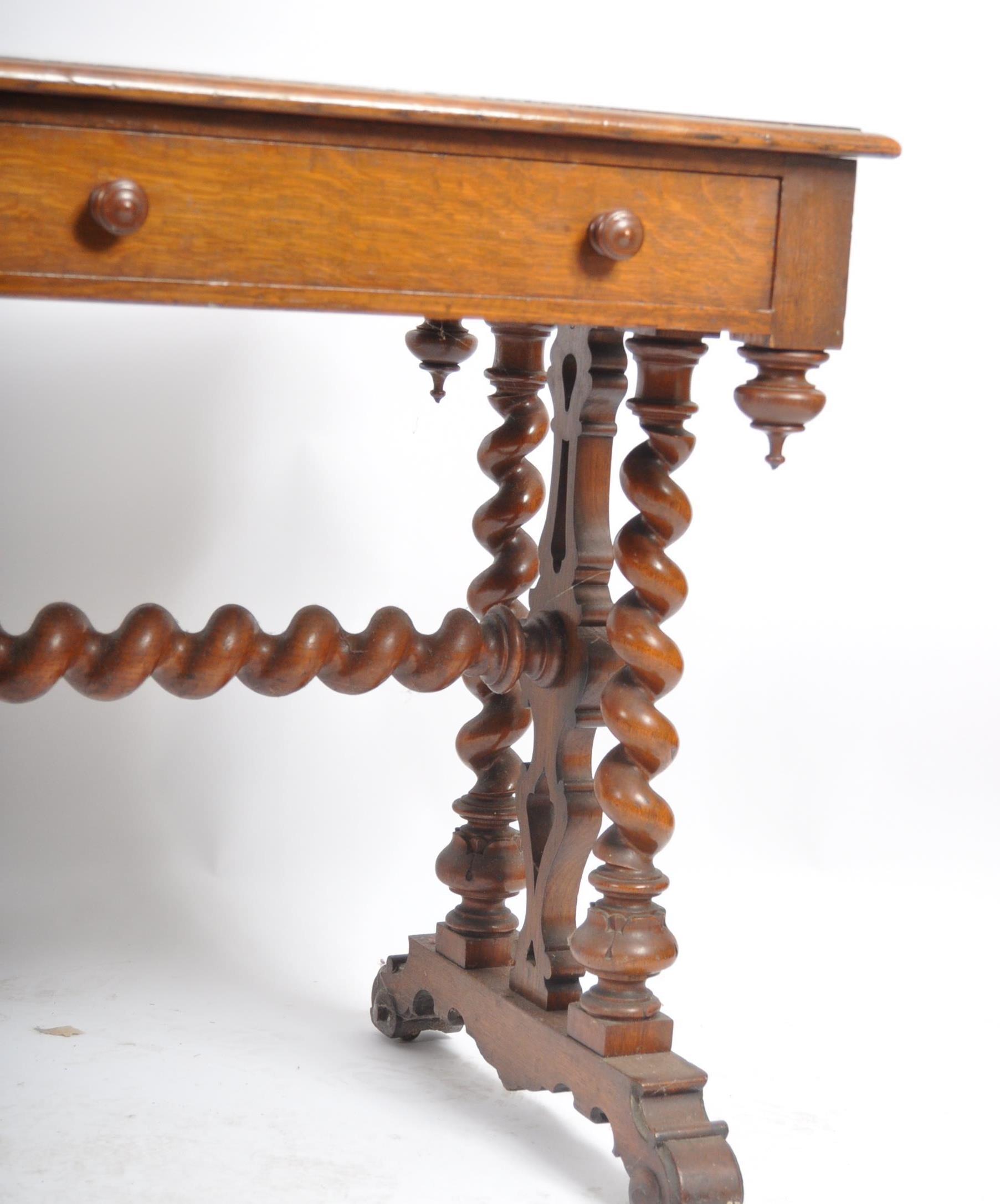 VICTORIAN 19TH CENTURY OAK WRITING TABLE LIBRARY DESK - Image 6 of 8