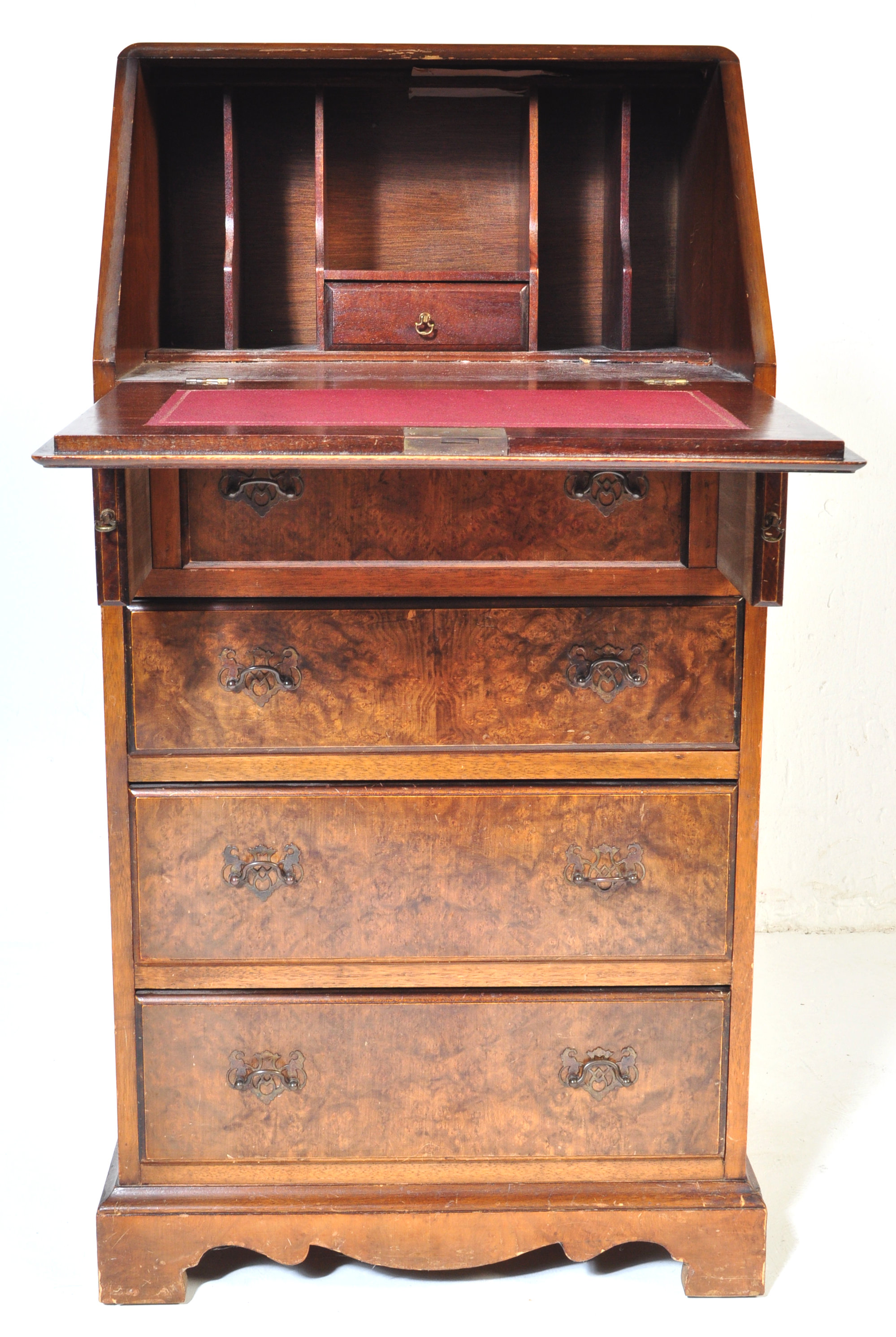 QUEEN ANNE REVIVAL BURR WALNUT LADIES WRITING BUREAU DESK - Image 3 of 5