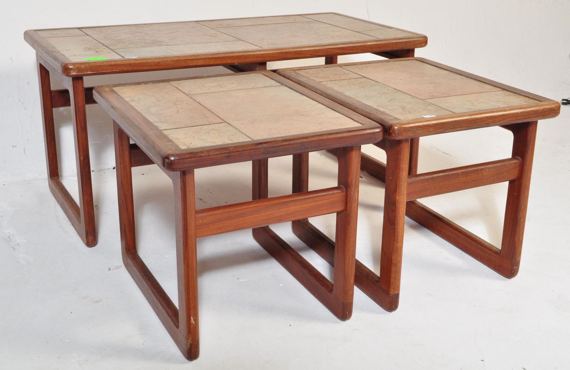 MAHOGANY TILE TOP NEST OF TABLES - MID 20TH CENTURY - Image 5 of 5