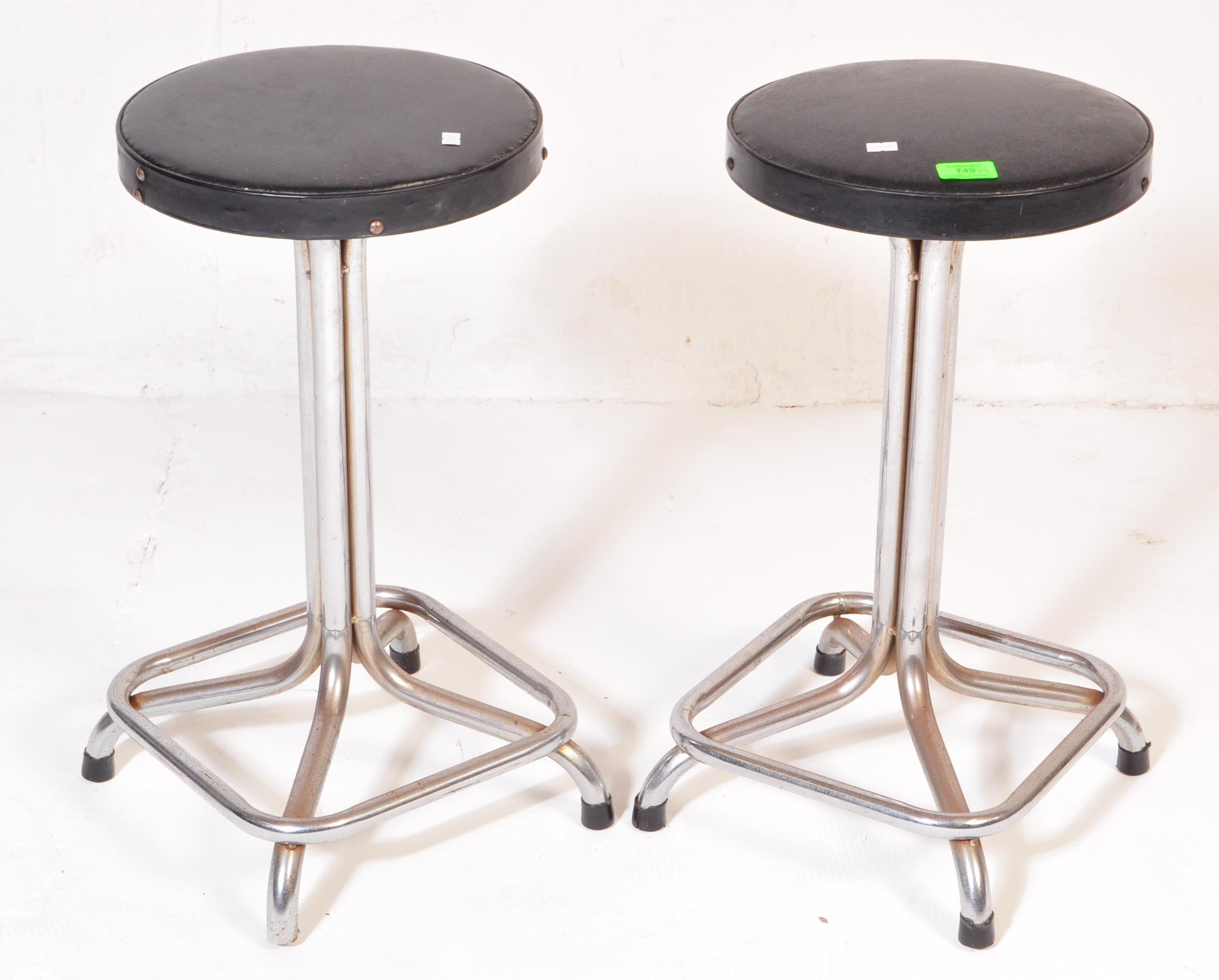 PAIR VINTAGE LEATHER & CHROME ITALIAN STYLE STOOLS - Image 2 of 5