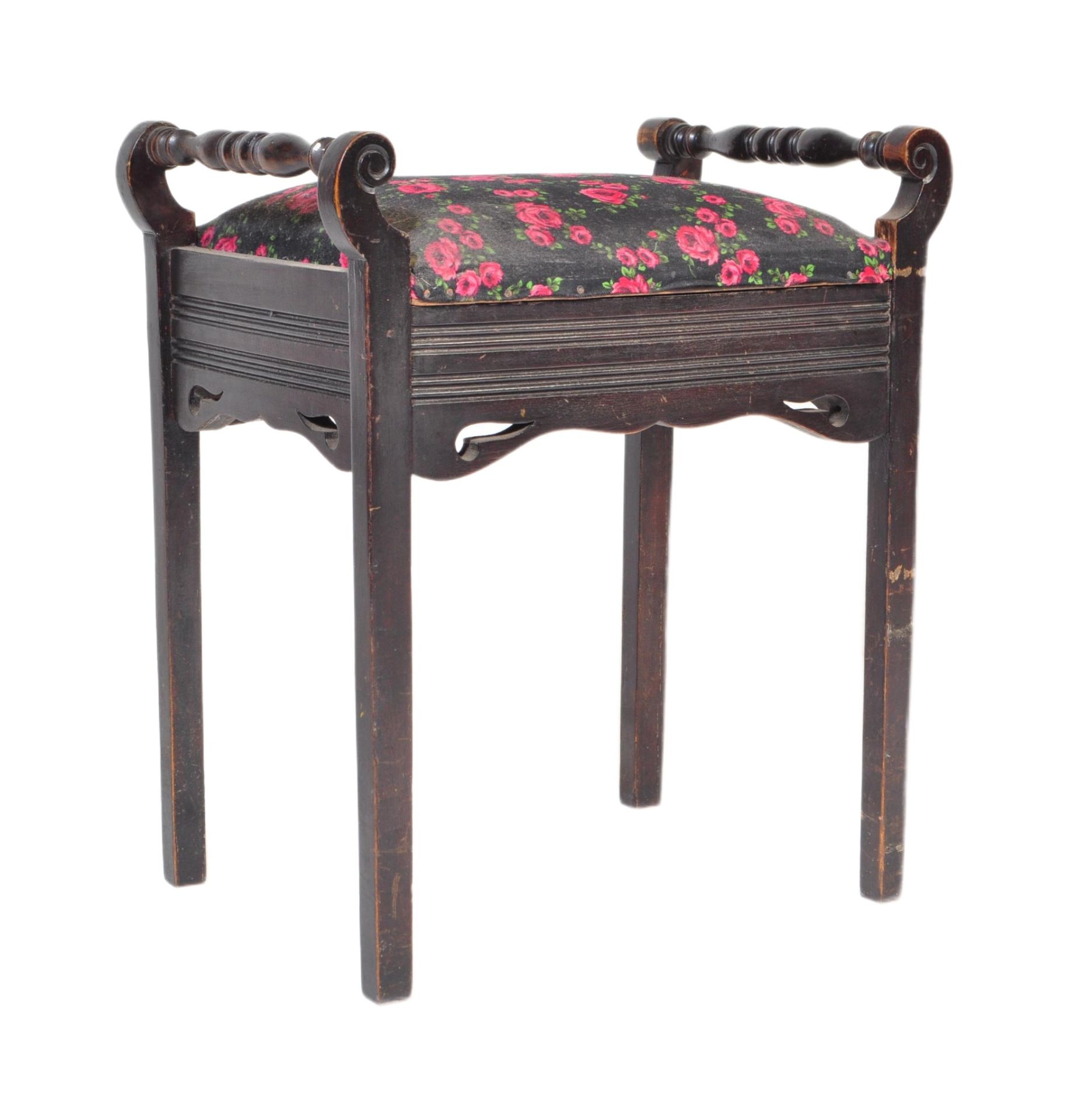 VICTORIAN EBONISED MAHOGANY PIANO STOOL SEAT