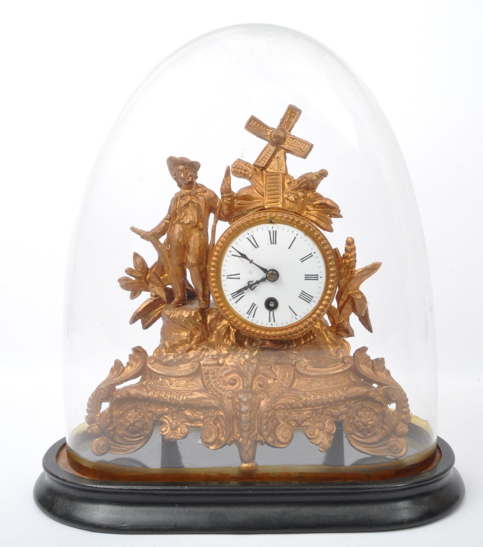 19TH CENTURY FRENCH 24HR MANTEL CLOCK & GLASS DOME