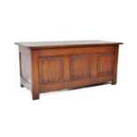 JACOBEAN REVIVAL OAK LINENFOLD COFFER BOX - EARLY 20TH CENTURY