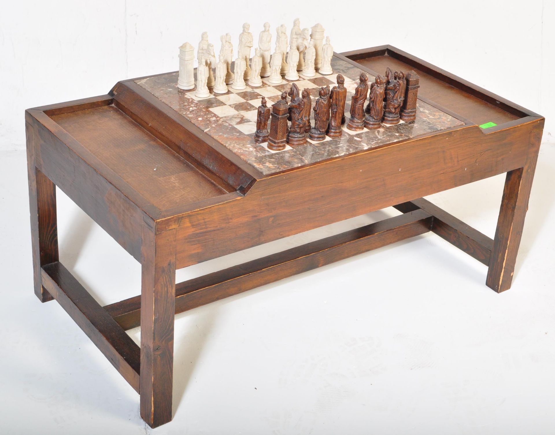 VINTAGE WOOD CUSTOM CHESS BOARD GAME TABLE - Image 2 of 6