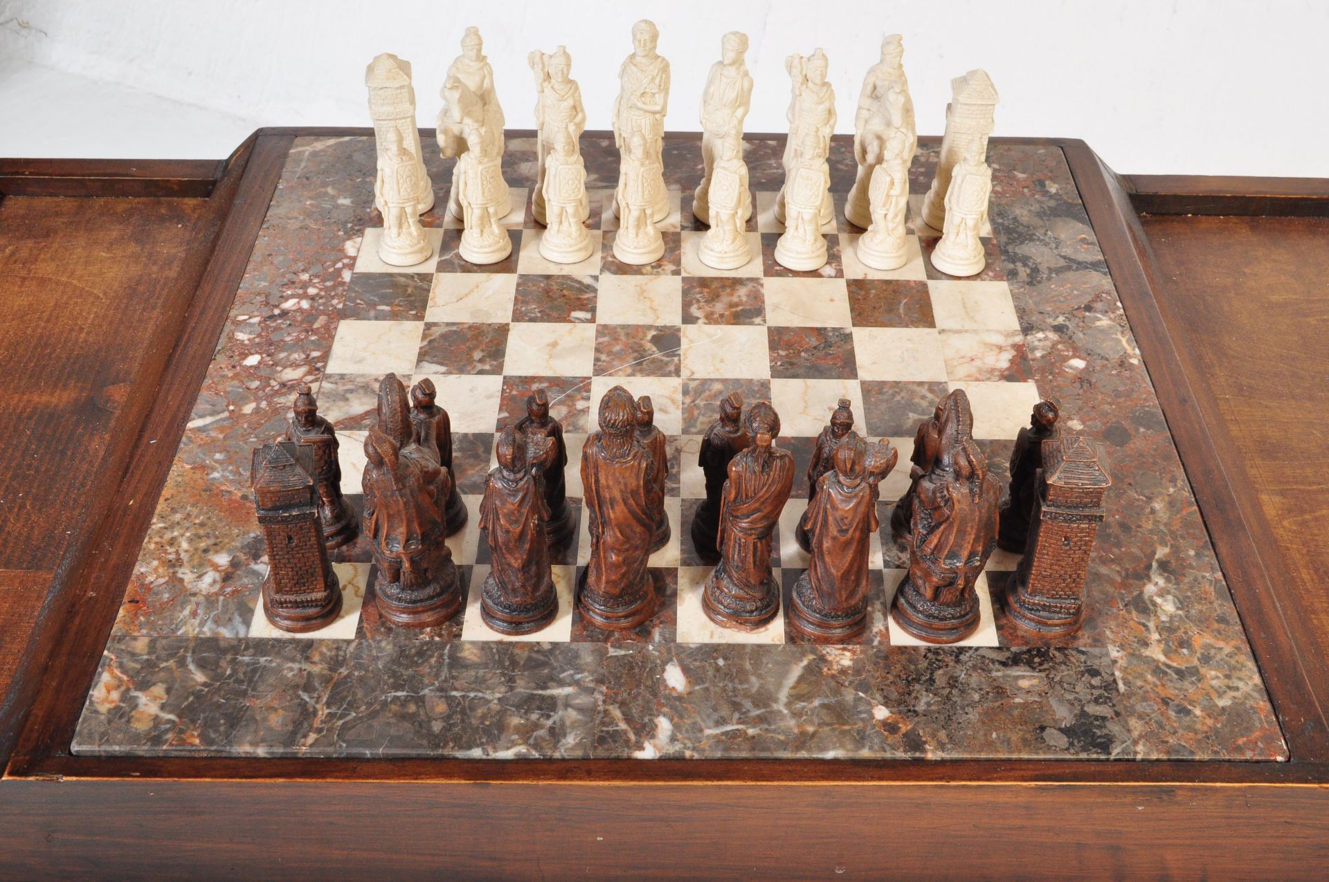 VINTAGE WOOD CUSTOM CHESS BOARD GAME TABLE - Image 4 of 6