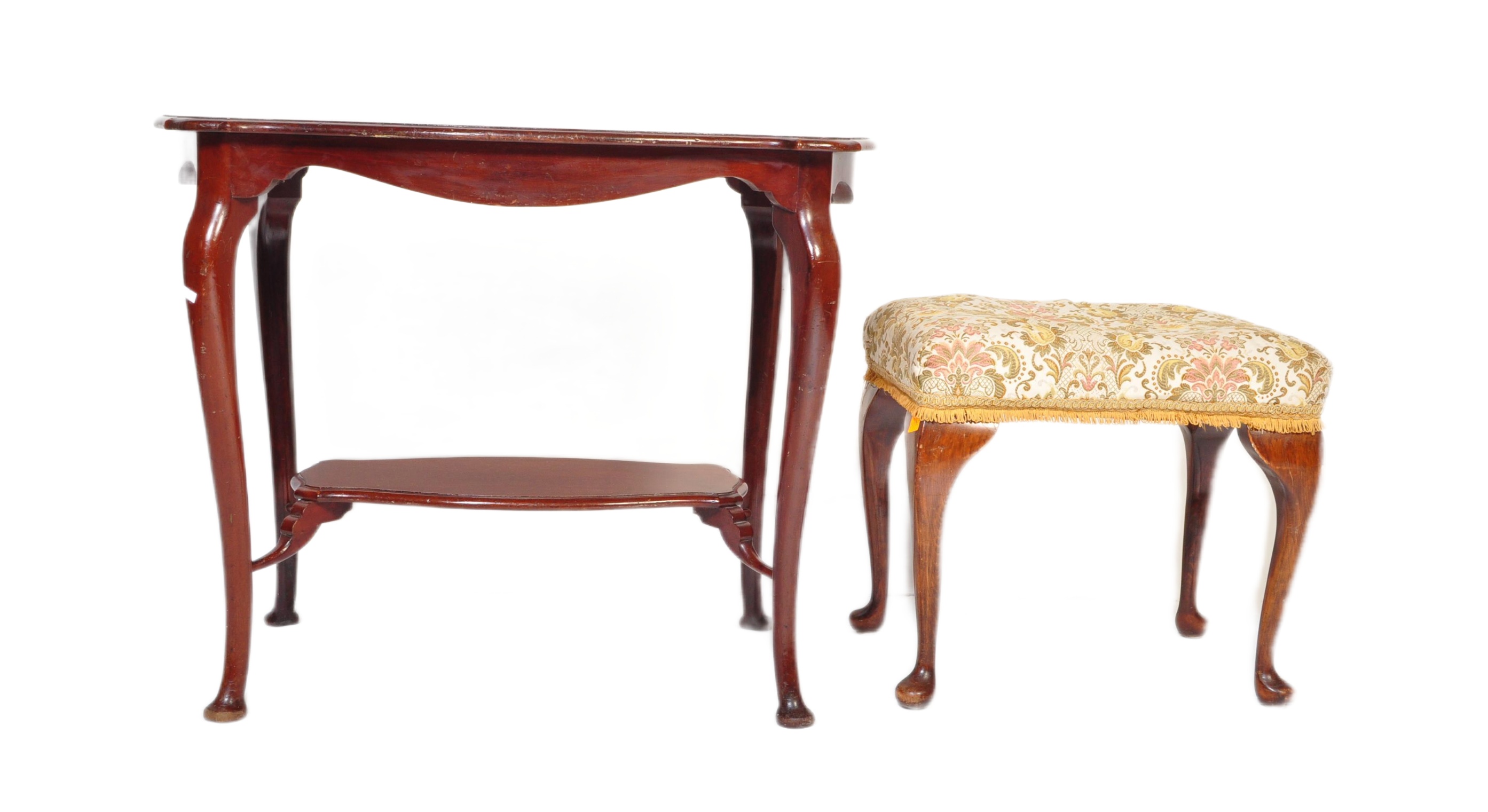 EDWARDIAN INLAID SIDE TABLE & QUEEN ANNE STYLE FOOTSTOOL