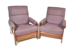 RETRO CIRCA 1970S OAK FRAMED ARMCHAIRS DAY BEDS