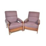 RETRO CIRCA 1970S OAK FRAMED ARMCHAIRS DAY BEDS