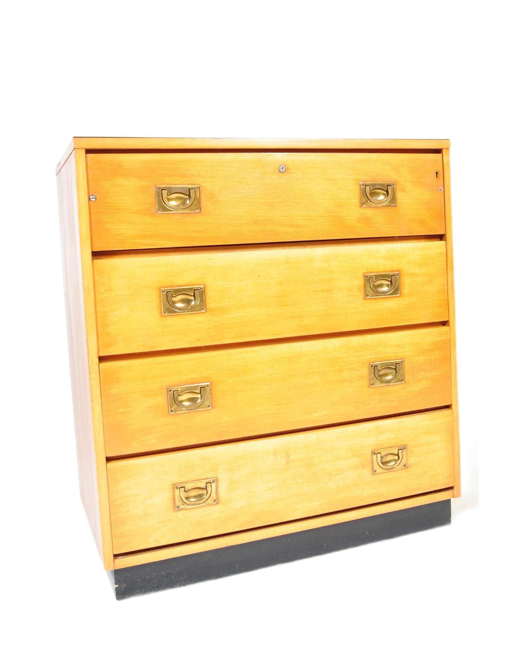 20TH CENTURY OAK CAMPAIGN STYLE CHEST OF DRAWERS