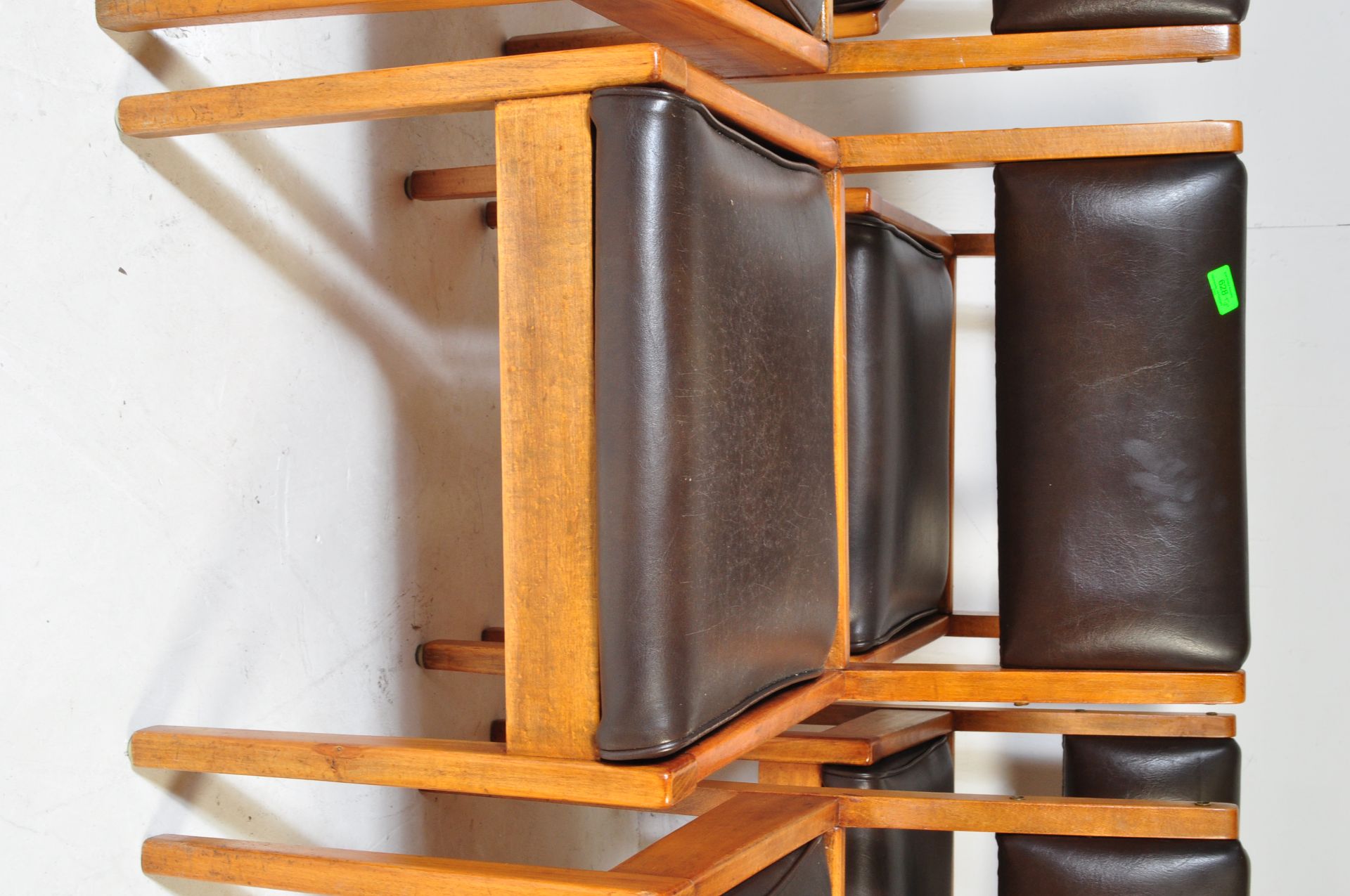 EIGHT RETRO MID 20TH CENTURY FAUX LEATHER & TEAK DINING CHAIRS - Image 2 of 3