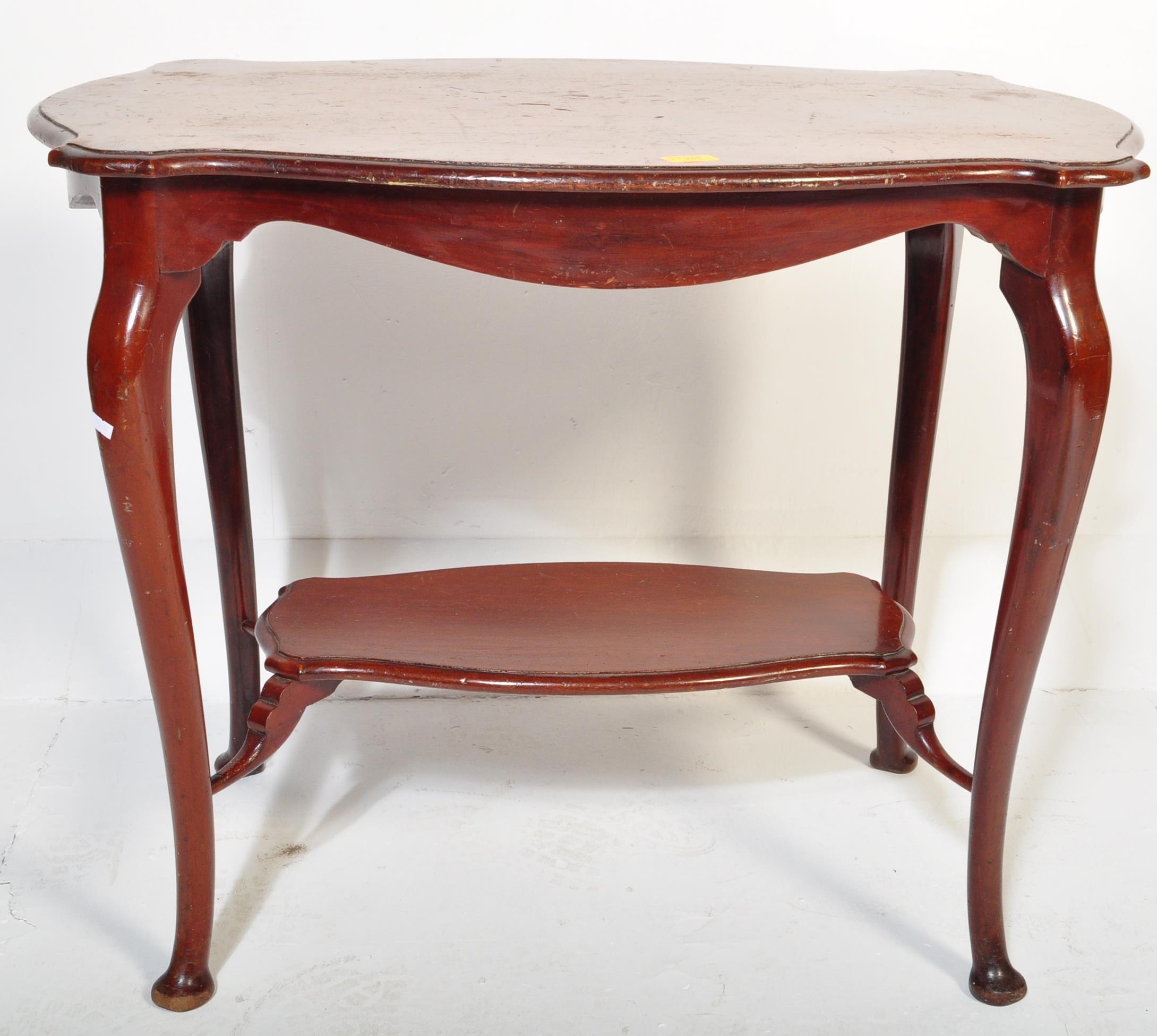 EDWARDIAN INLAID SIDE TABLE & QUEEN ANNE STYLE FOOTSTOOL - Image 3 of 5