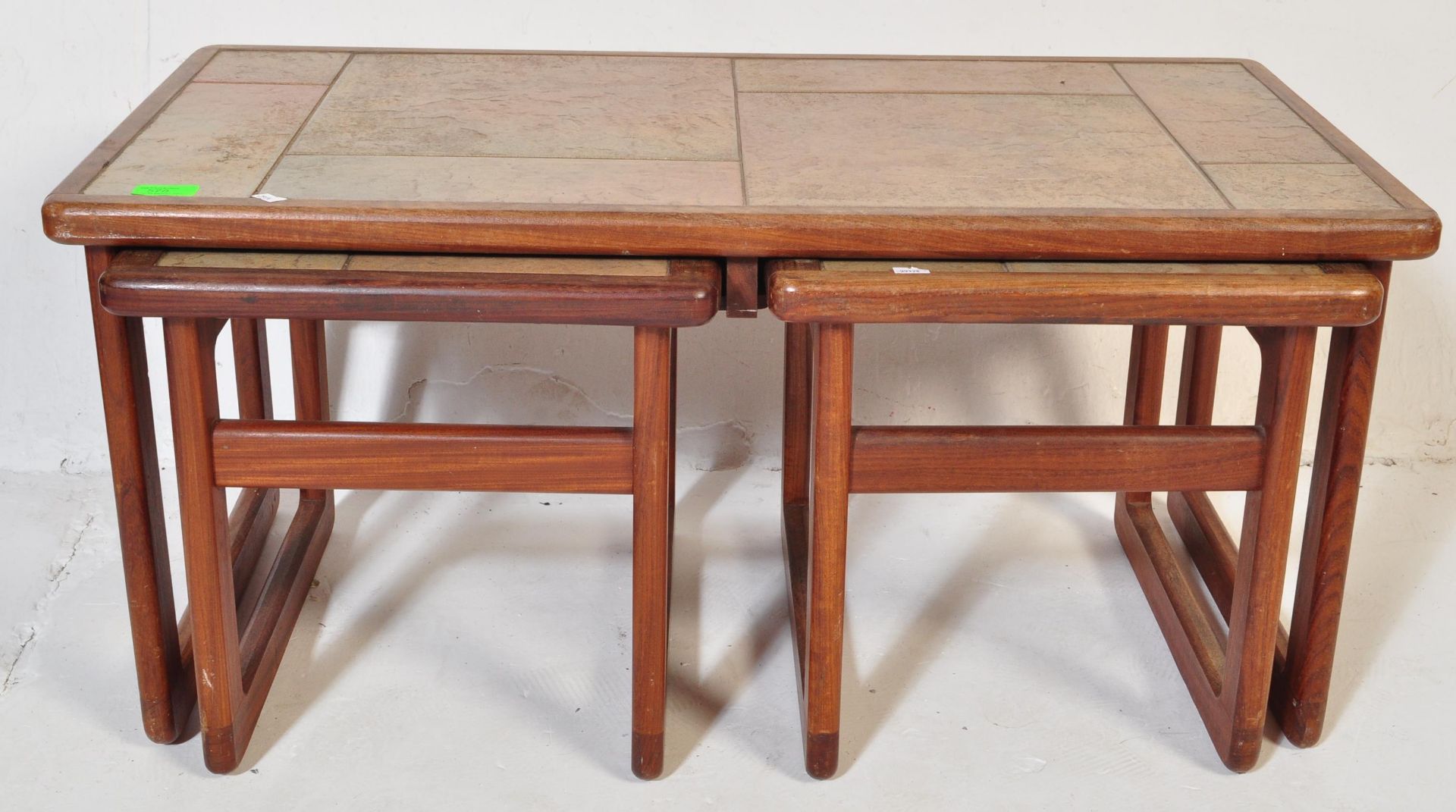 MAHOGANY TILE TOP NEST OF TABLES - MID 20TH CENTURY - Image 2 of 5