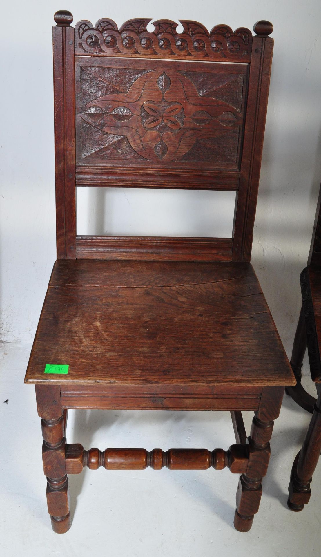 THREE CAROLEAN REVIVAL OAK CARVED DINING CHAIRS T/W ANOTHER - Image 4 of 7