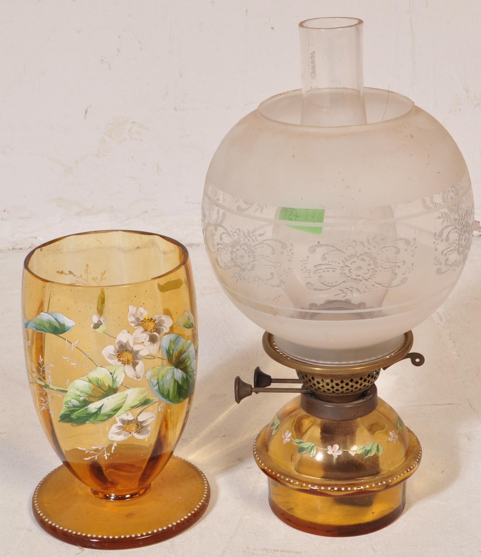 EARLY 20TH CENTURY GLASS ENAMELLED OIL LAMPS - Image 7 of 7