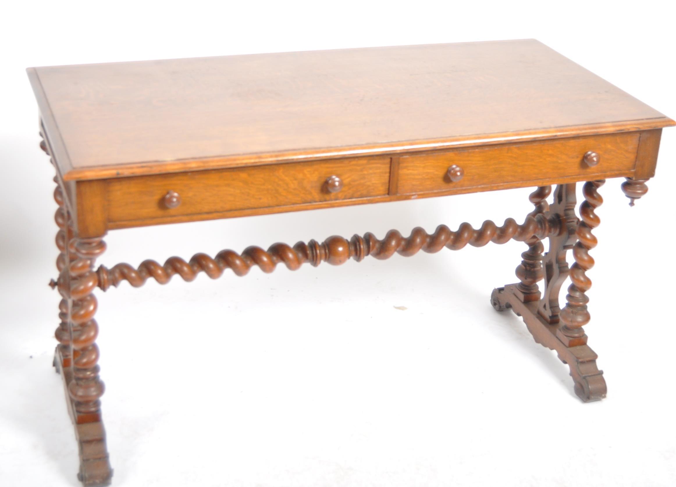 VICTORIAN 19TH CENTURY OAK WRITING TABLE LIBRARY DESK - Image 2 of 8