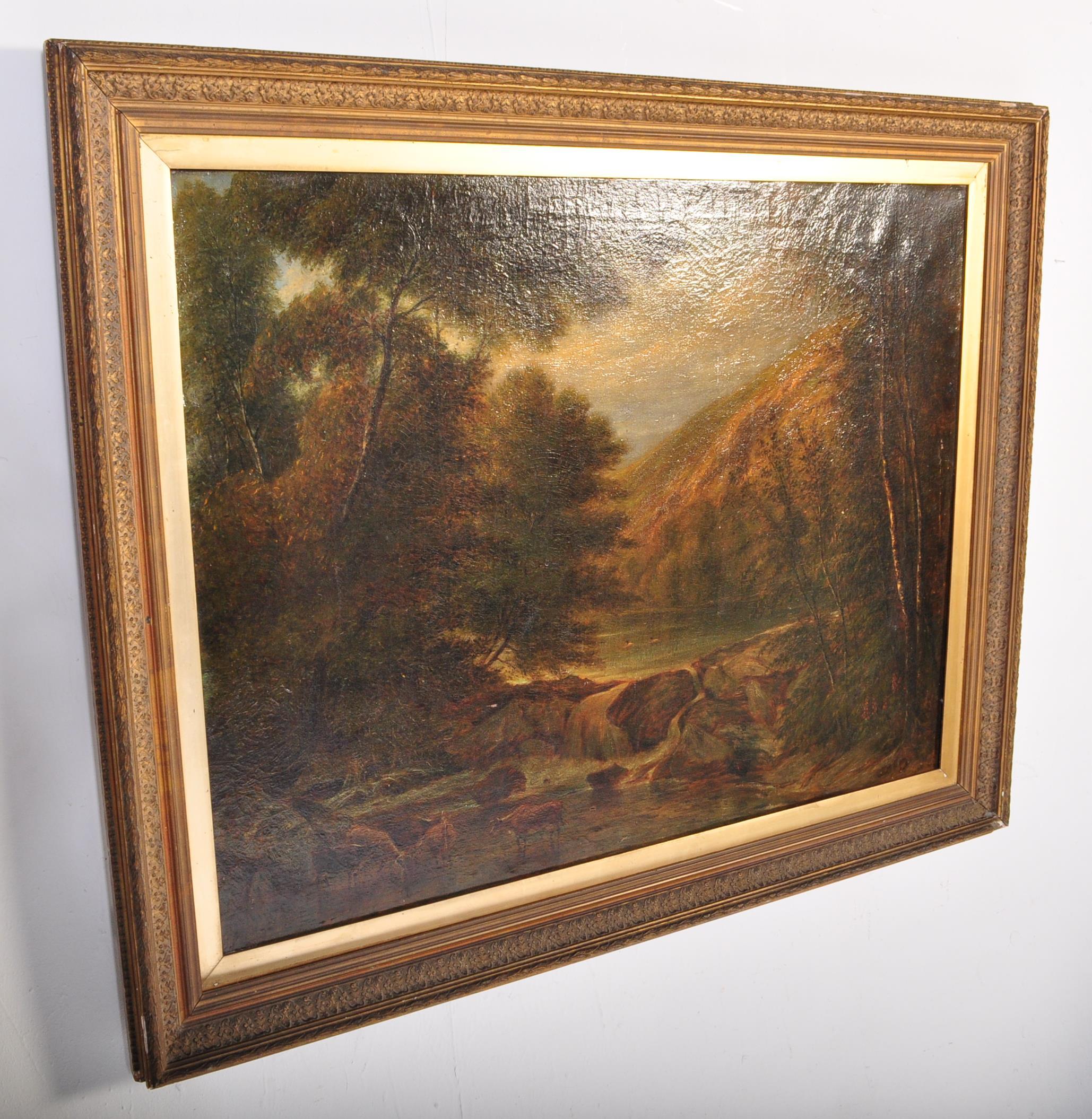 19TH CENTURY ENGLISH OIL ON CANVAS LANDSCAPE PAINTING - Image 4 of 5