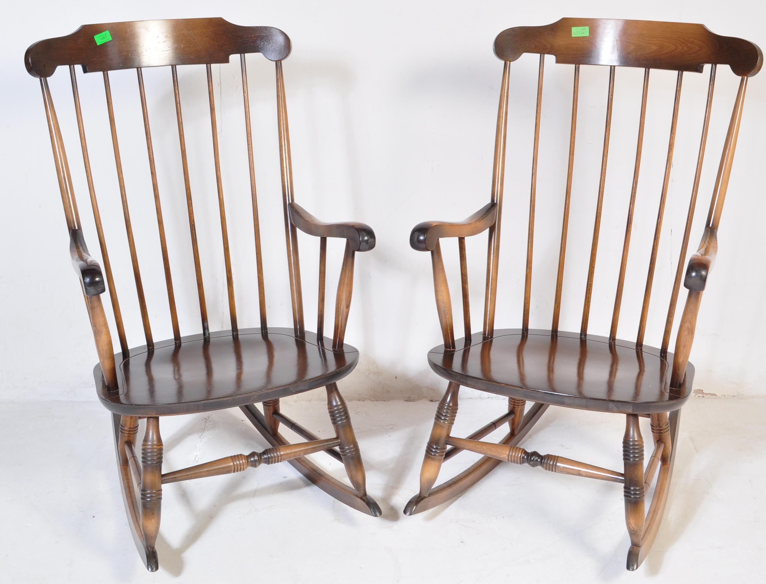 PAIR OF VICTORIAN STYLE ROCKING CHAIRS WINDSOR ARMCHAIRS - Image 2 of 5