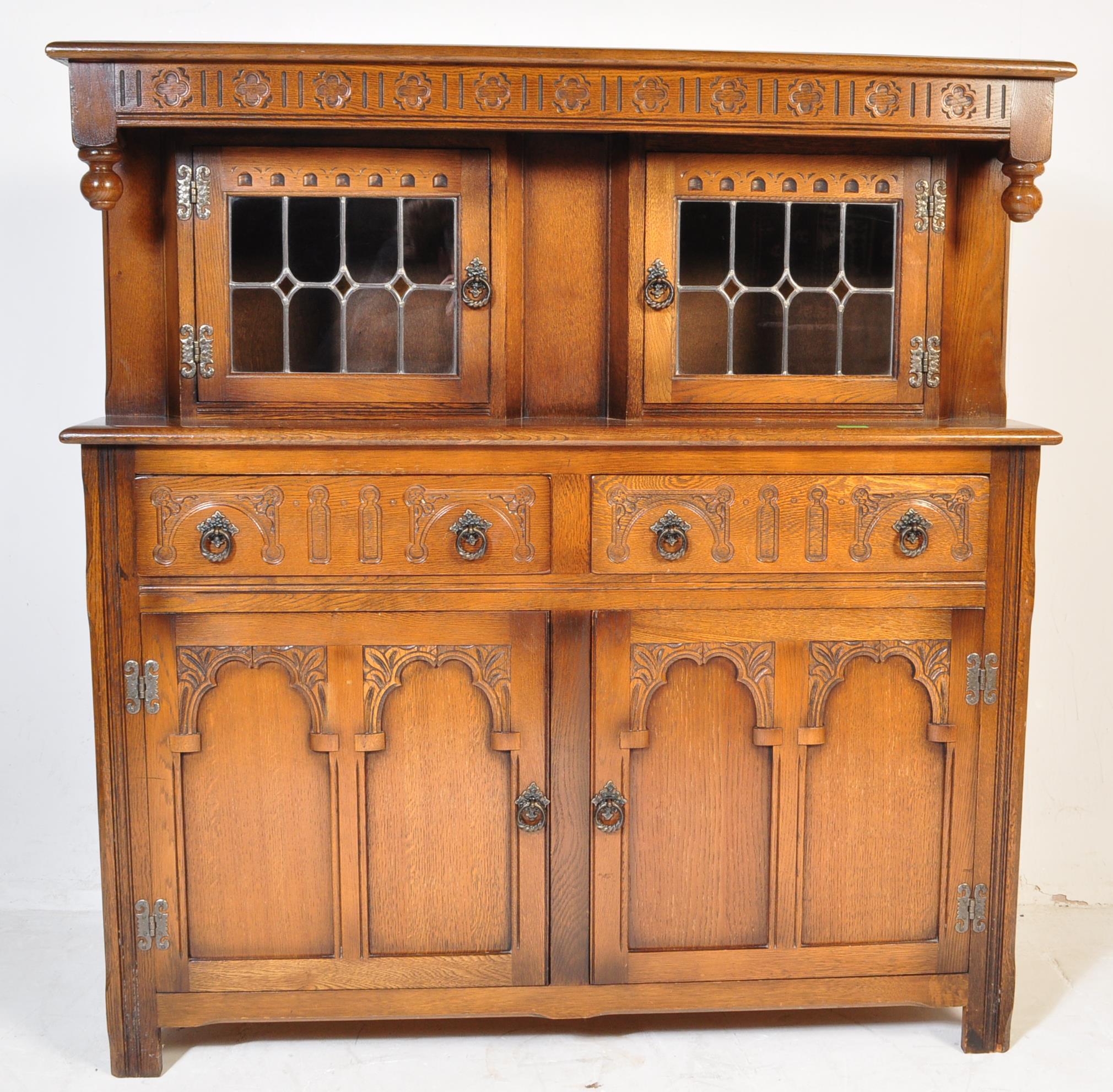 OLD CHARM WOOD BROS - SOLID OAK COURT CUPBOARD SIDEBOARD - Image 3 of 7
