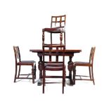 20TH CENTURY OAK PORTCULLIS DINING TABLE & CHAIRS