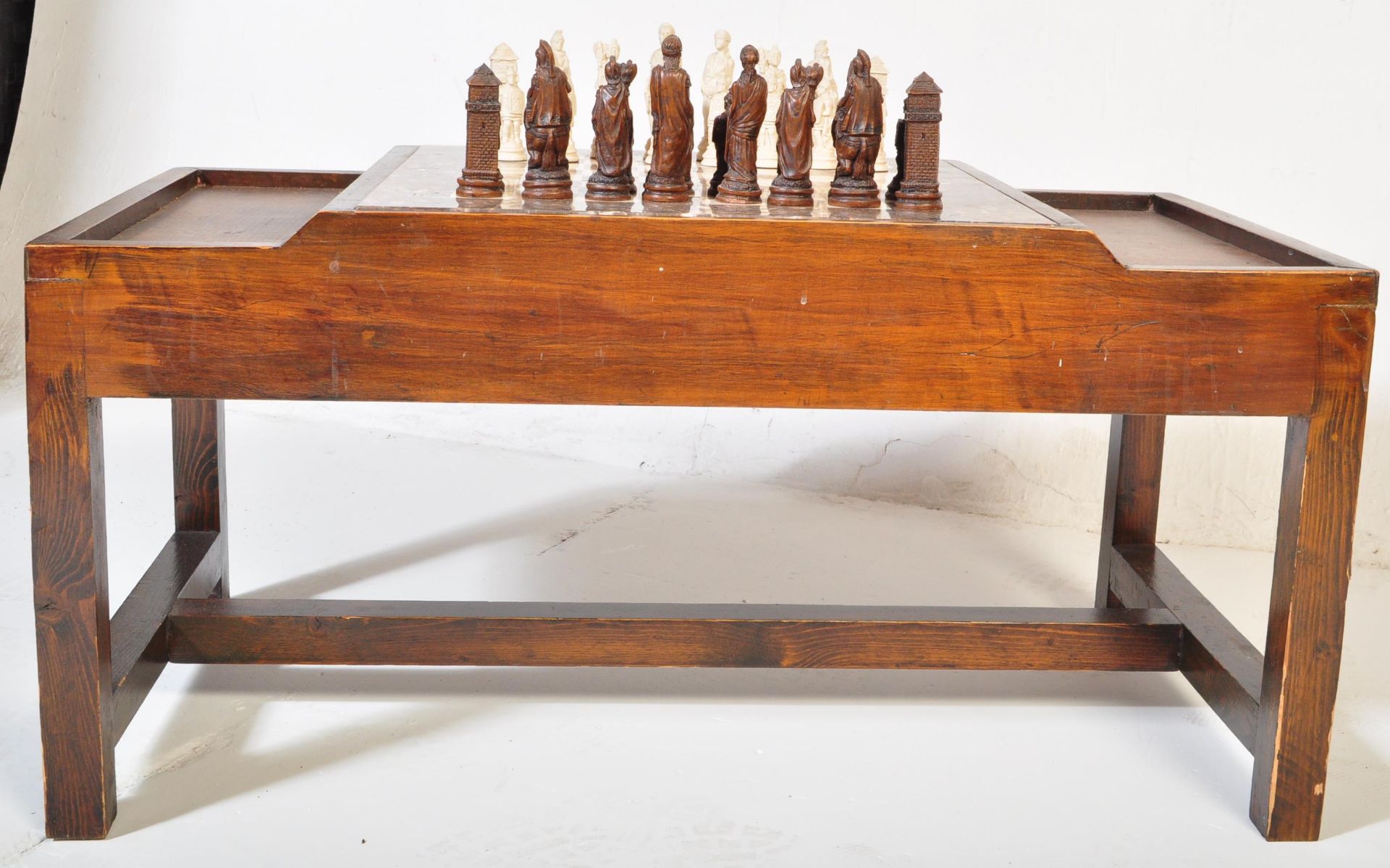 VINTAGE WOOD CUSTOM CHESS BOARD GAME TABLE - Image 3 of 6