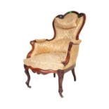 VICTORIAN 19TH CENTURY CARVED MAHOGANY LIBRARY ARM CHAIR