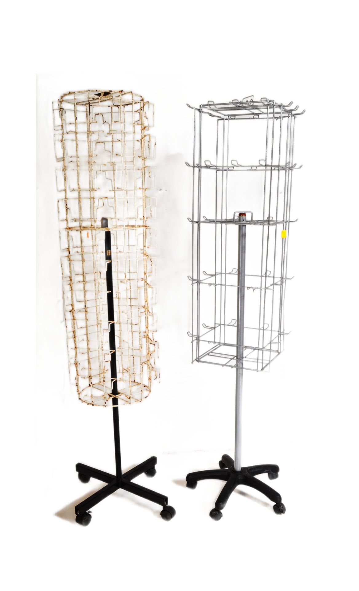 TWO 20TH CENTURY SHOP DISPLAY ROTATING METAL RACKS