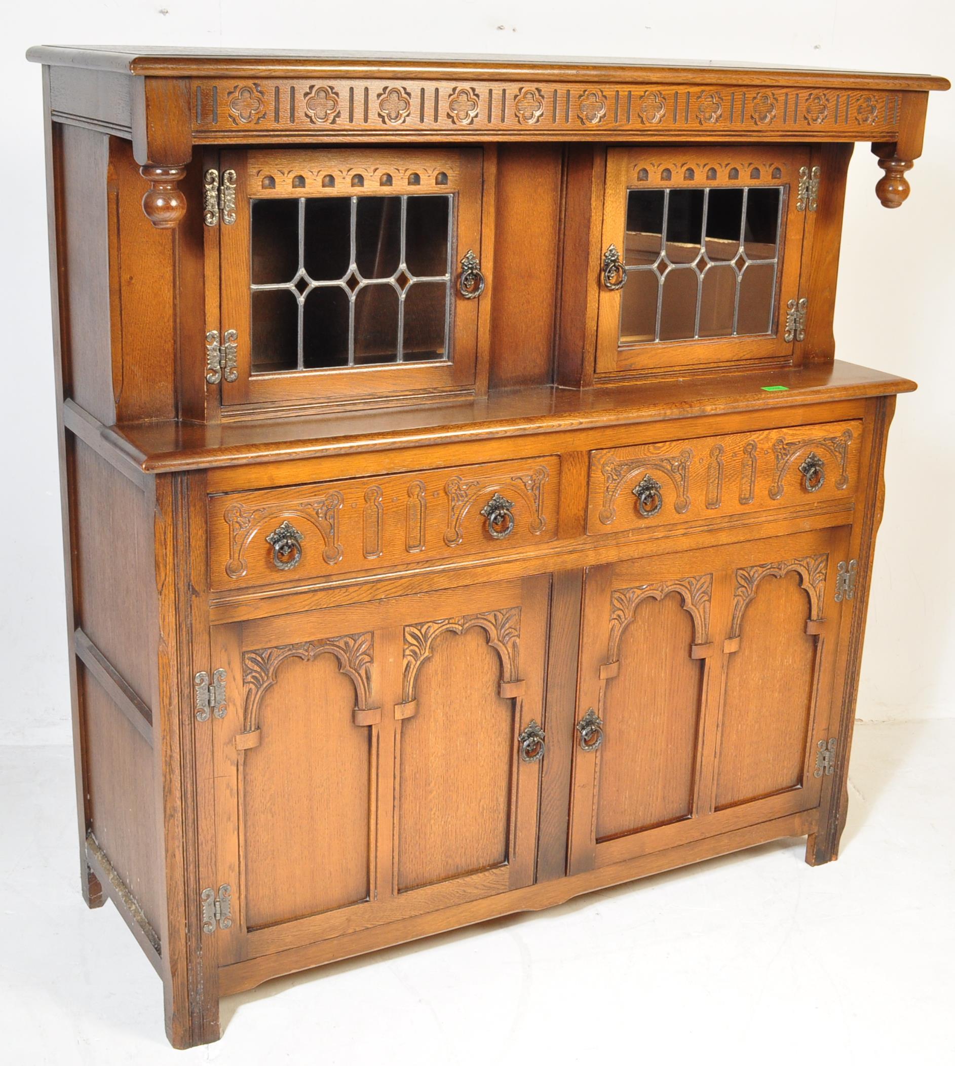 OLD CHARM WOOD BROS - SOLID OAK COURT CUPBOARD SIDEBOARD - Image 2 of 7