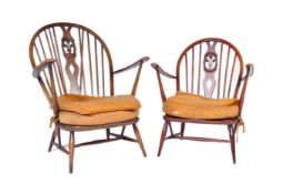 PAIR OF MID 20TH CENTURY BEECH & ELM ARM CHAIRS