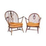 PAIR OF MID 20TH CENTURY BEECH & ELM ARM CHAIRS