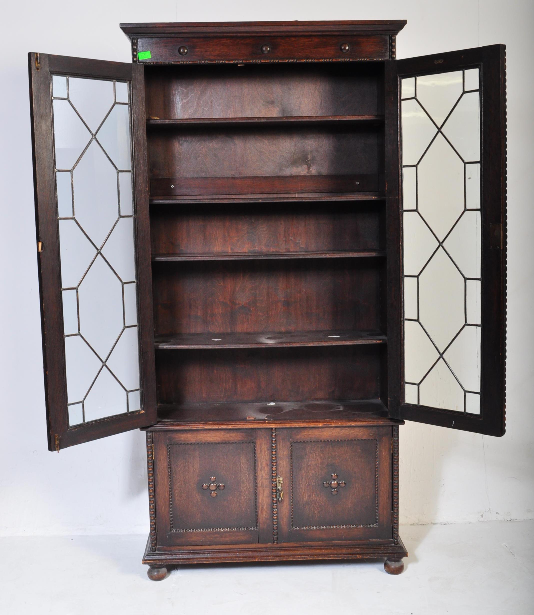 1920S OAK LEADED GLASS LIBRARY BOOKCASE CABINET - Image 3 of 5