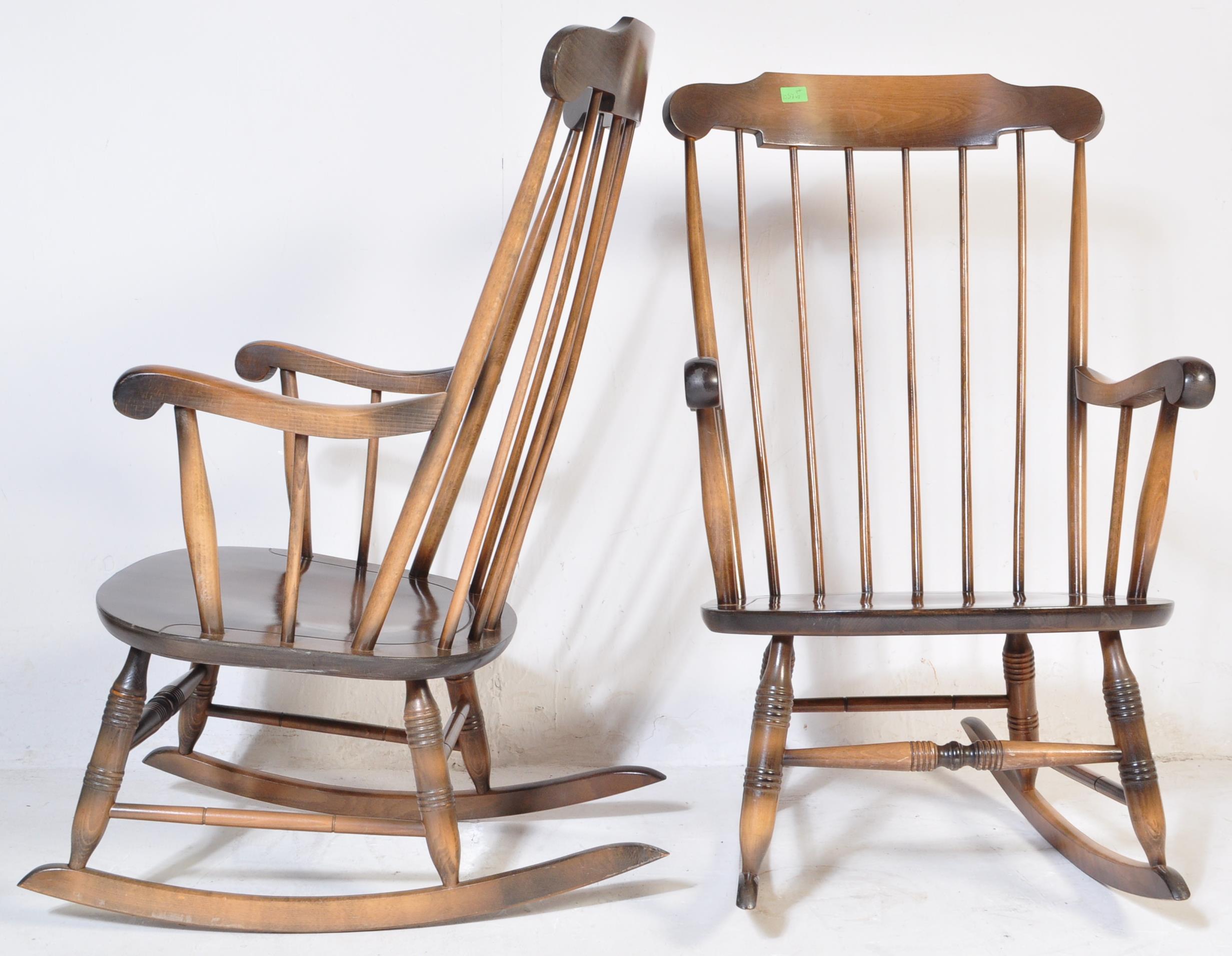 PAIR OF VICTORIAN STYLE ROCKING CHAIRS WINDSOR ARMCHAIRS - Image 4 of 5