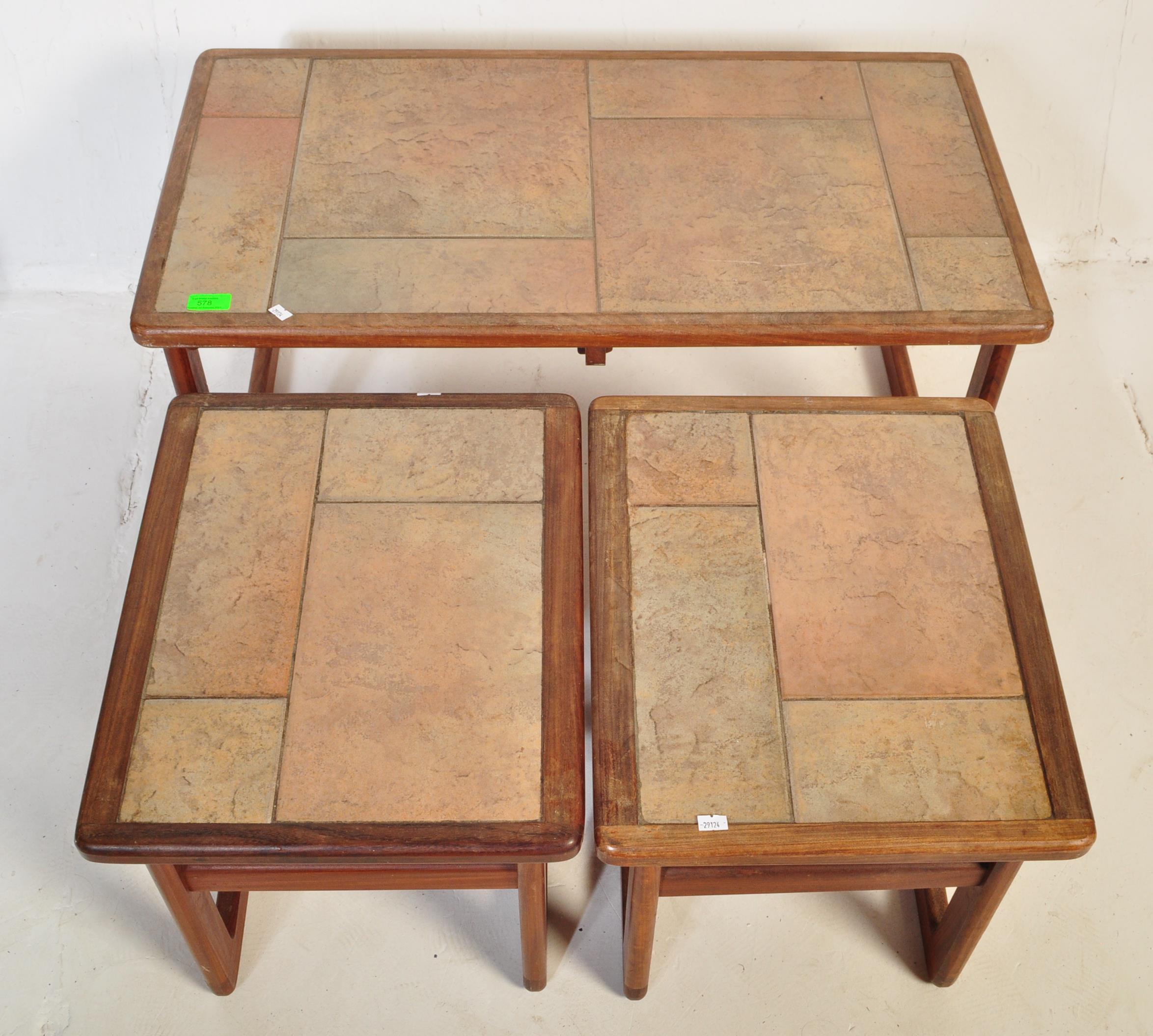 MAHOGANY TILE TOP NEST OF TABLES - MID 20TH CENTURY - Image 3 of 5