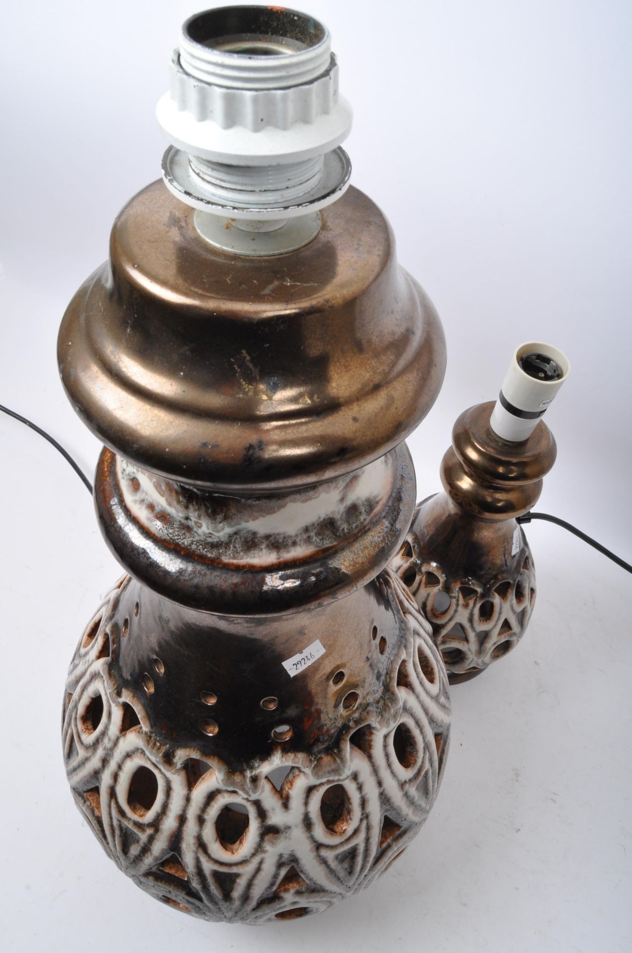 PAIR OF WEST GERMAN STYLE POTTERY LAMP LIGHT BASES - Image 5 of 5
