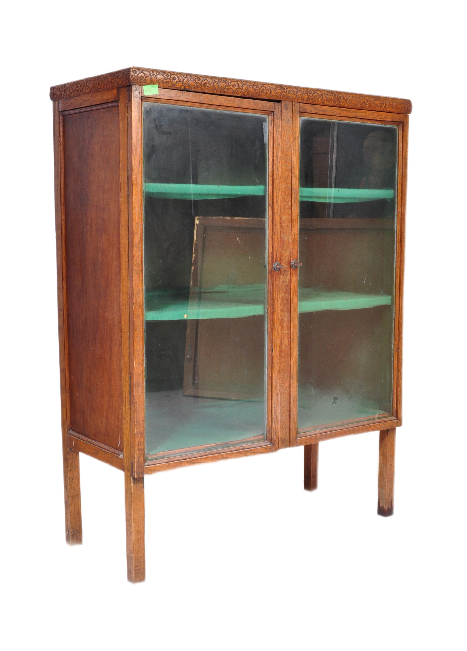 VINTAGE 1930S OAK GLAZED LIBEARRY BOOKCASE CABINET