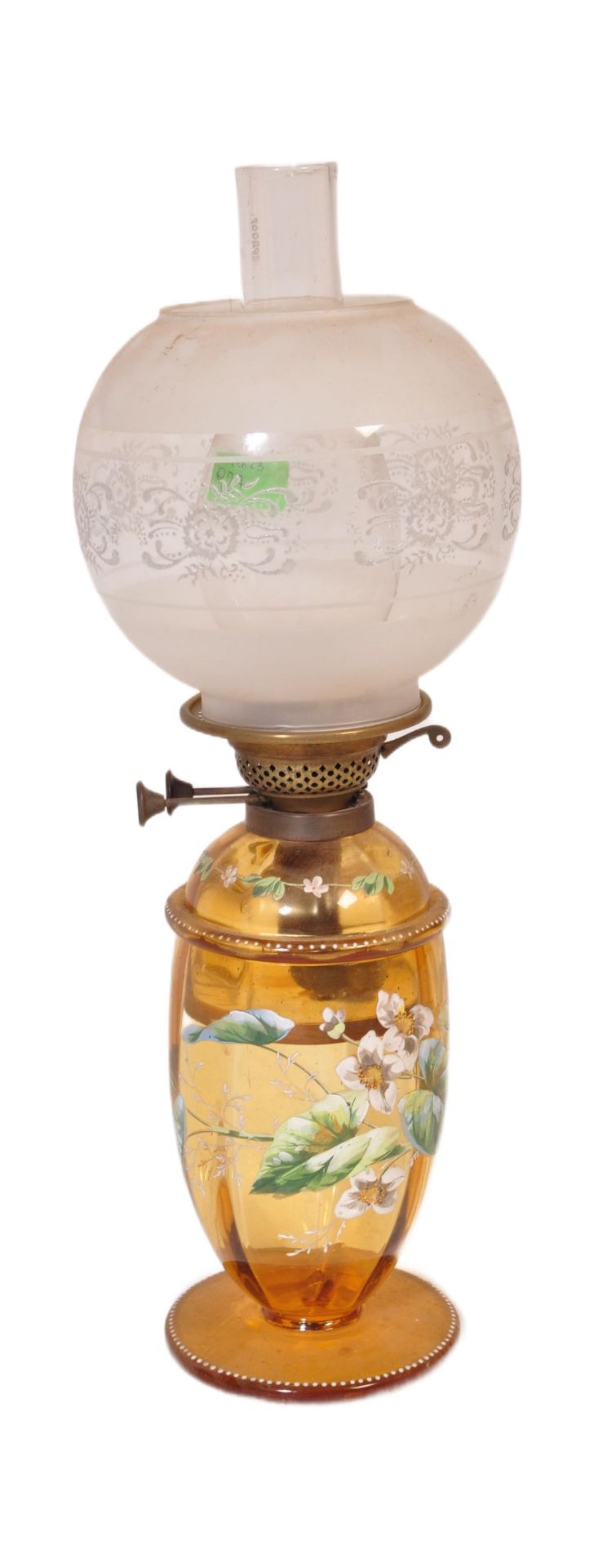 EARLY 20TH CENTURY GLASS ENAMELLED OIL LAMPS