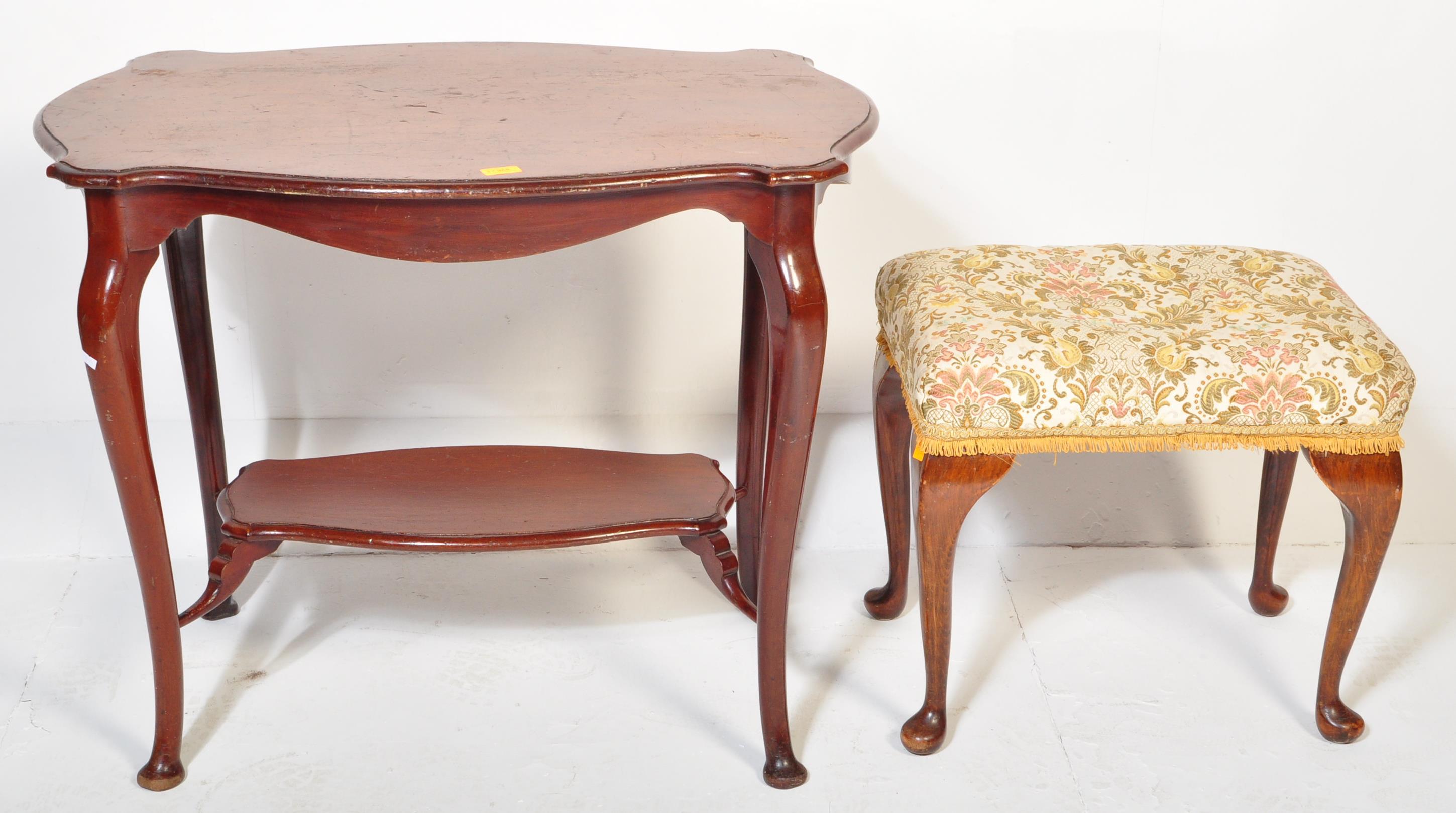 EDWARDIAN INLAID SIDE TABLE & QUEEN ANNE STYLE FOOTSTOOL - Image 2 of 5