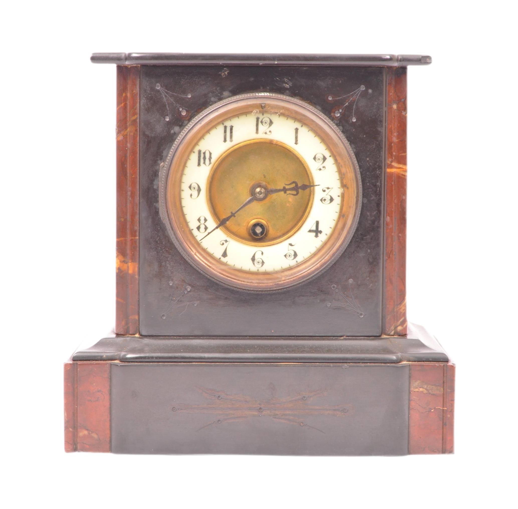 VICTORIAN 19TH CENTURY SLATE & MARBLE 24HR MANTEL CLOCK