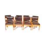 EIGHT RETRO MID 20TH CENTURY FAUX LEATHER & TEAK DINING CHAIRS