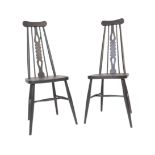 PAIR OF RETRO PAINTED WOOD HIGH BACK CHAIRS - ERCOL MANNER