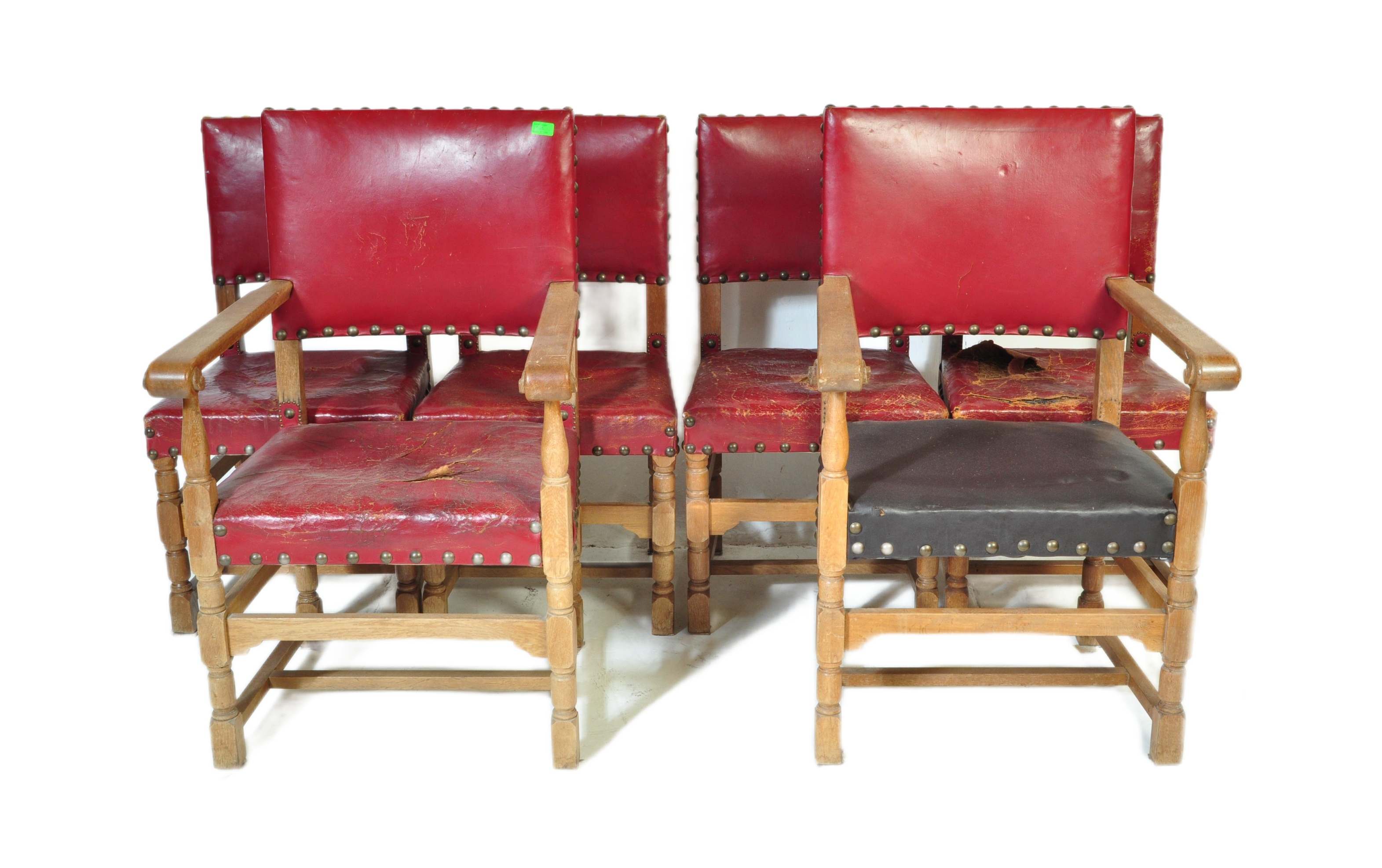 SET OF 6 OAK & LEATHER CROMWELLIAN DINING CHAIRS