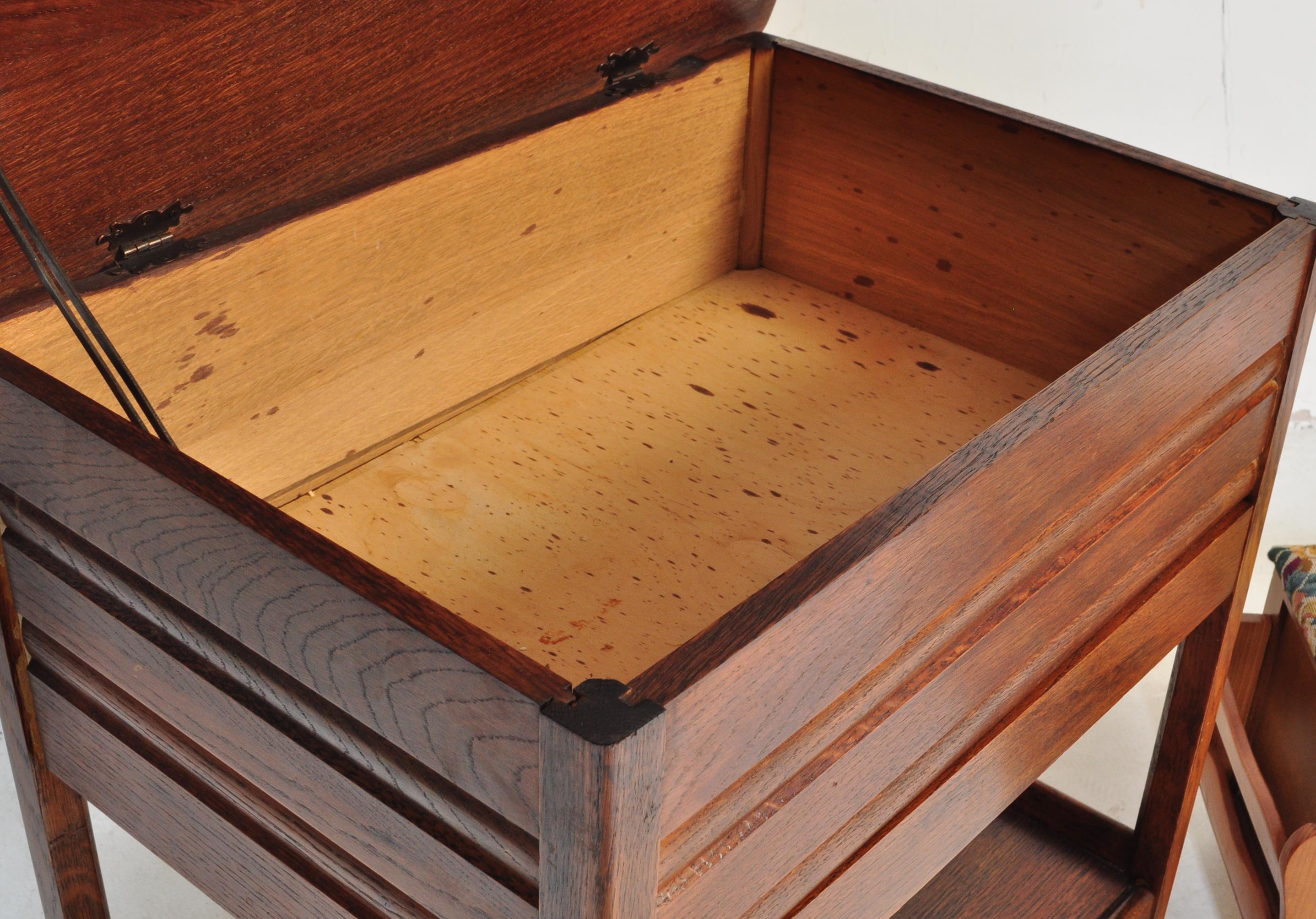 1940S OAK SEWING BOX TROLLEY TABLE & GOLDEN OAK SEWING BOX - Image 3 of 5