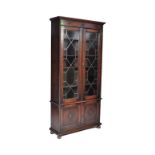 1920S OAK LEADED GLASS LIBRARY BOOKCASE CABINET