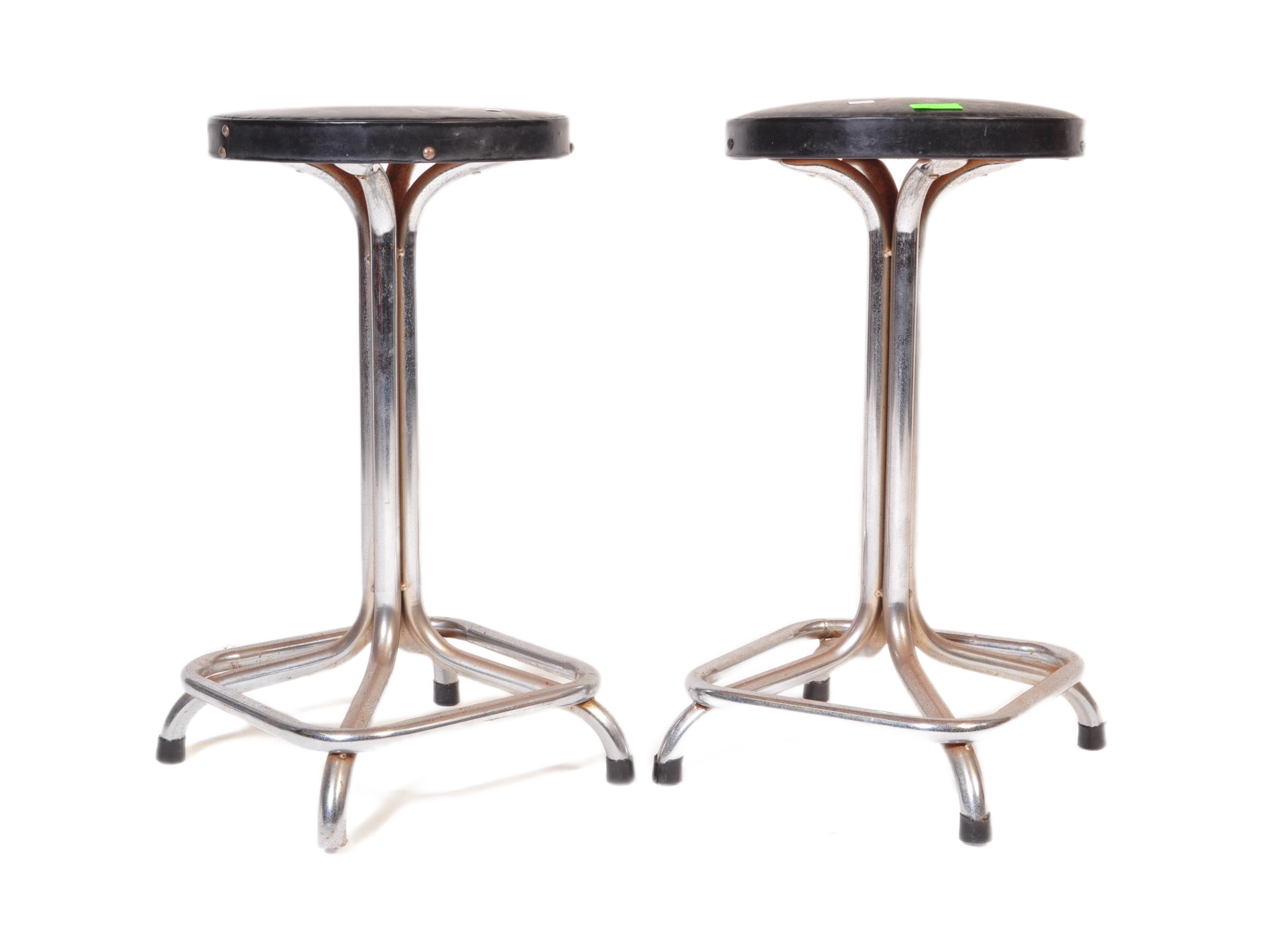 PAIR VINTAGE LEATHER & CHROME ITALIAN STYLE STOOLS