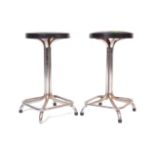 PAIR VINTAGE LEATHER & CHROME ITALIAN STYLE STOOLS