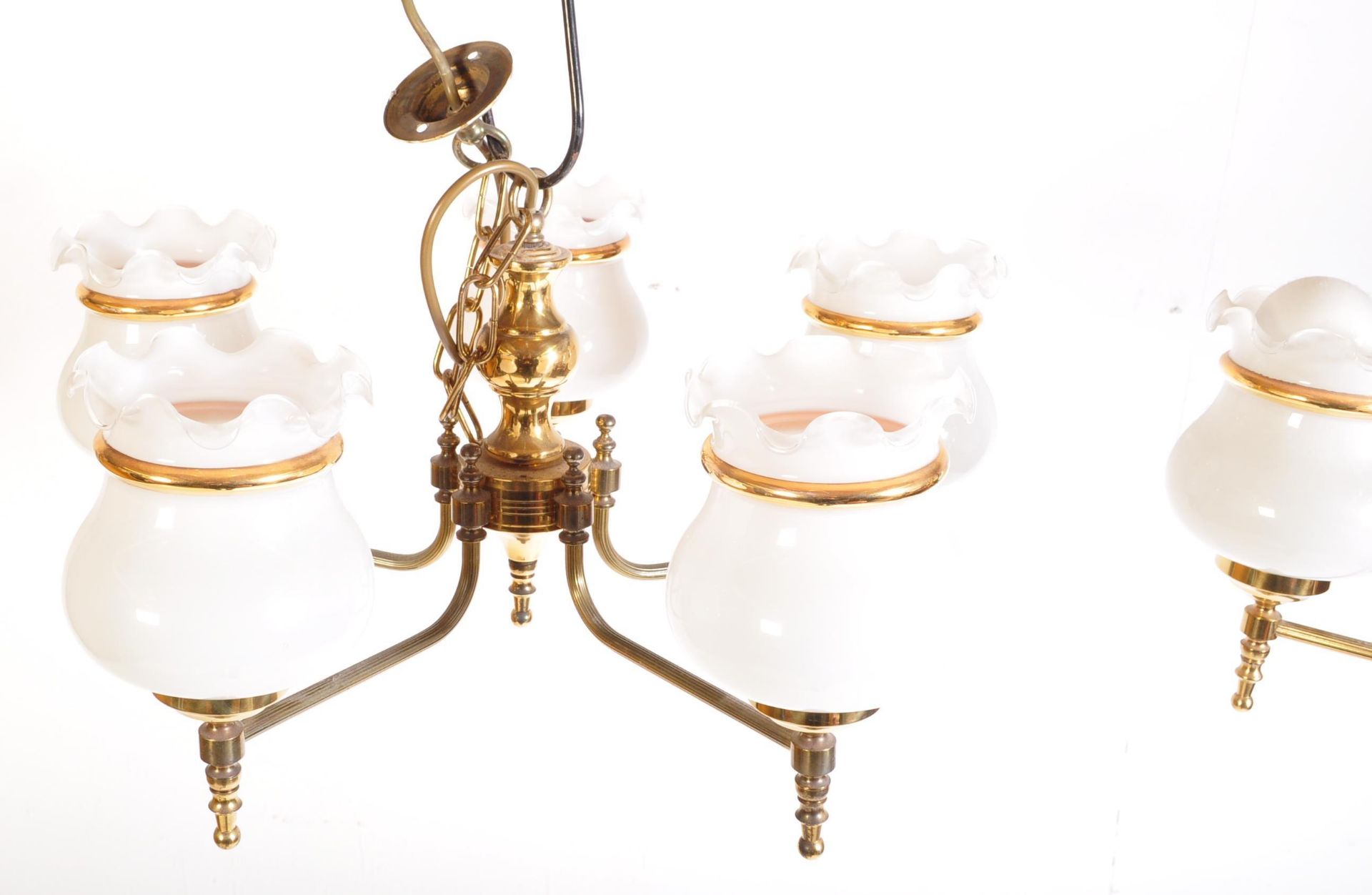 PAIR OF 20TH CENTURY BRASS CEILING LIGHTS WITH SHADES - Image 5 of 5