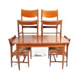 MID CENTURY TEAK WOOD DINING ROOM TABLE & 4 CHAIRS