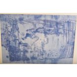 LARGE FRAMED BATIK BLUE PANEL PAINTING