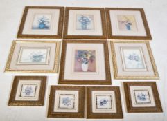 COLLECTION OF TEN FLORAL PRINTS W/ MATCHING GILT FRAMES